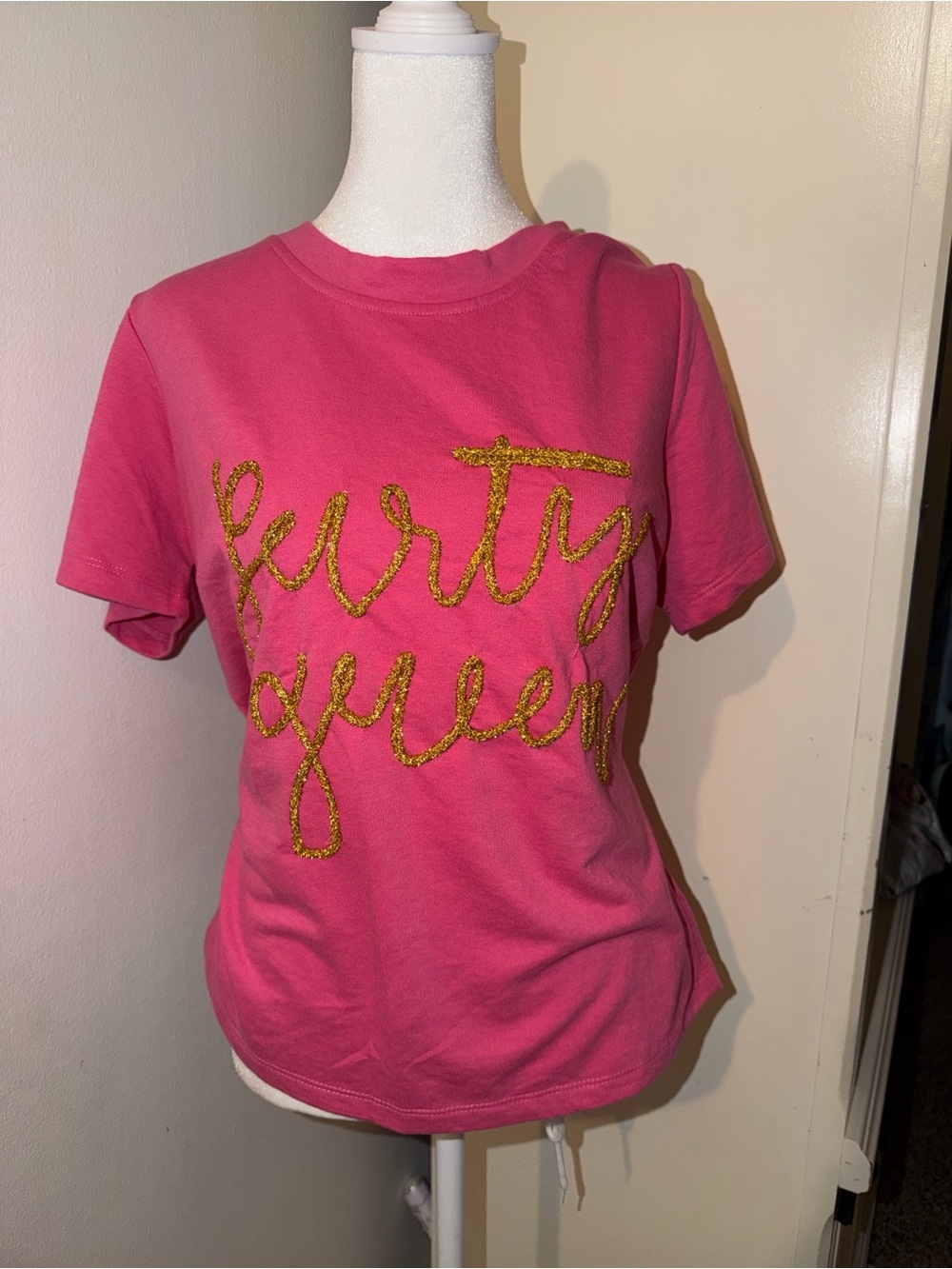 Women's Pink Short Sleeve Tee with Gold Script